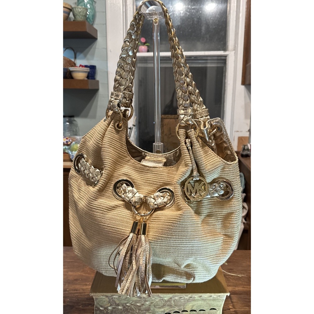 Michael Kors bronze handbag Gold Braided Handle Trim